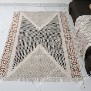 Hand Block Print Cotton Rug/ Dining Room/ Hadloom/ Living Room/ Runner/ Turkish/ Bedroom/ Indian Rug Active