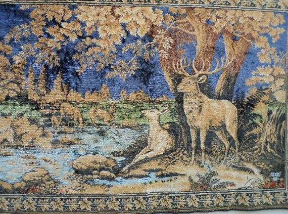 103 # Vintage blanket cover Plush decorations of the Soviet period 50-60 years of the USSR gobilen Reindeer Deer water river a Ukrainian