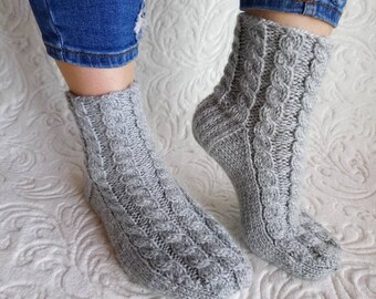 Rustic womens socks, Grey rustic socks, Gray women socks, bed socks, rustic wool socks, knit wool socks, cable knit socks, socks womens.