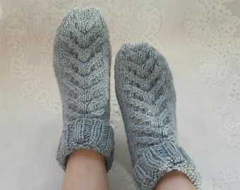 Rustic womens socks, cable knit socks, bed socks , rustic socks, warm socks, Gray knit socks, cozy socks, rustic style hand knit socks.