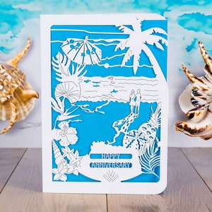 Tropical Footsteps, Anniversary Card, Honeymoon Memories, Beach Holiday card