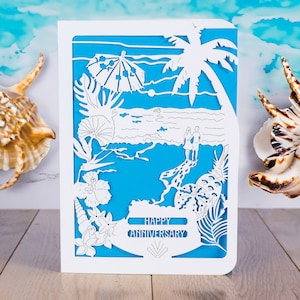 Tropical Footsteps, Anniversary Card, Honeymoon Memories, Beach Holiday card