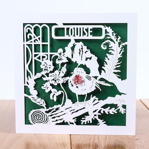 Le rouge-gorge, carte de Noël avec nom personnalisé, carte oiseau