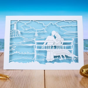 By the Sea Personalised Anniversary Card, Seaside Card, Holiday Memories, laser cut card