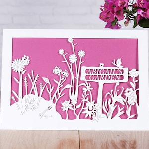 Carte 50e anniversaire Fleurs de votre jardin, carte de visite personnalisée, carte d'âge personnalisée, carte découpée au laser