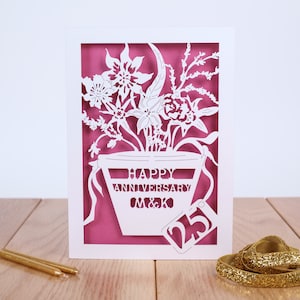 Carte d'anniversaire de mariage « Fleurs », carte d'anniversaire personnalisée, carte découpée au laser