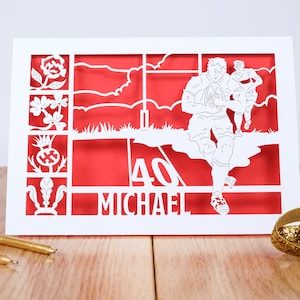 The Rugby Match Birthday Card, Personalised Age and Name, Laser Cut Card