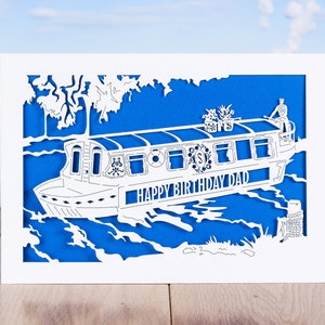 Le bateau sur le canal, carte d'anniversaire personnalisée, carte de bateau, carte de campagne