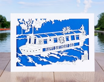 The Canal Boat, Personalised Name Birthday Card, Boating Card, Countryside Card