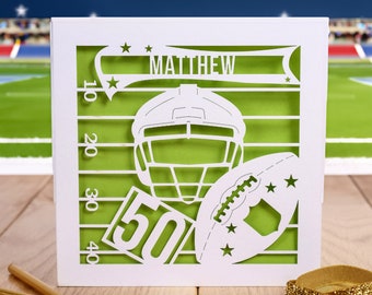 American Football Birthday Card, Personalised Age and Name, Gridiron, Laser Cut