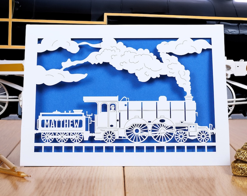 steam train laser cut personalised birthday card