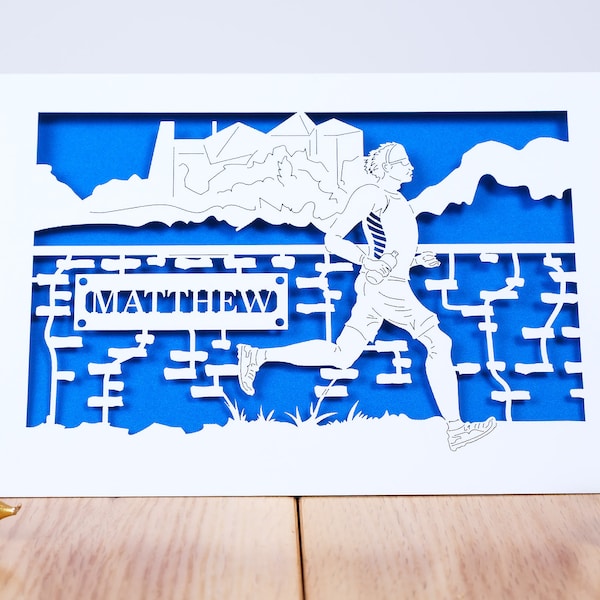 The Runner, Personalised Birthday Card, Personalised name, Running Race, Marathon, Laser Cut Card