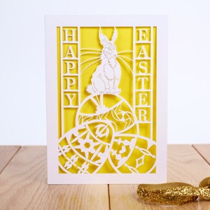 Carte de Joyeuses Pâques, carte de lapin de Pâques, carte d’oeuf de Pâques, carte de Pâques découpée au laser