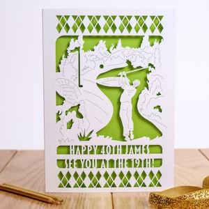 Carte d'anniversaire personnalisée Le golfeur, carte de golf, nom et âge personnalisés, découpé au laser, 16e 21e 30e 40e 70e