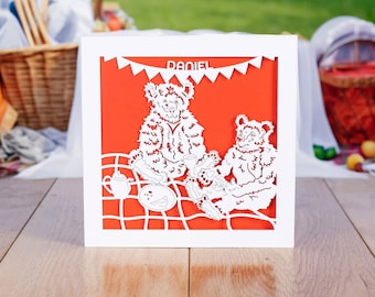 Teddy Bears Picnic Personalised Birthday Card, Children's Birthday Laser Cut Card