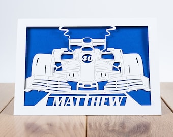 Racing Car Personalised Birthday Card, Any Age and Name