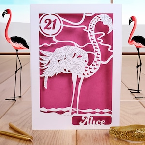 Joli flamant rose, carte d'anniversaire personnalisée, carte flamant rose, carte découpée au laser