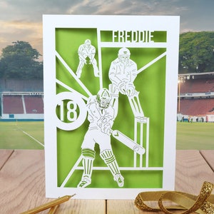 Cricket Birthday Card, Personalised Birthday Card, Personalised Age Card, Laser Cut Card, 1st 5th 10th 16th 21st 30th