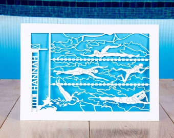 The Swimmers, Personalised Birthday Card, Swimming Card