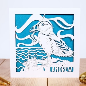 Le macareux moine, carte d'anniversaire avec nom personnalisé, carte oiseau