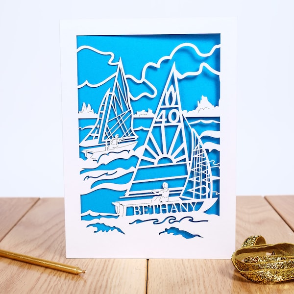 The Regatta, Personalised name and age Sailing card, Laser Cut Birthday Card