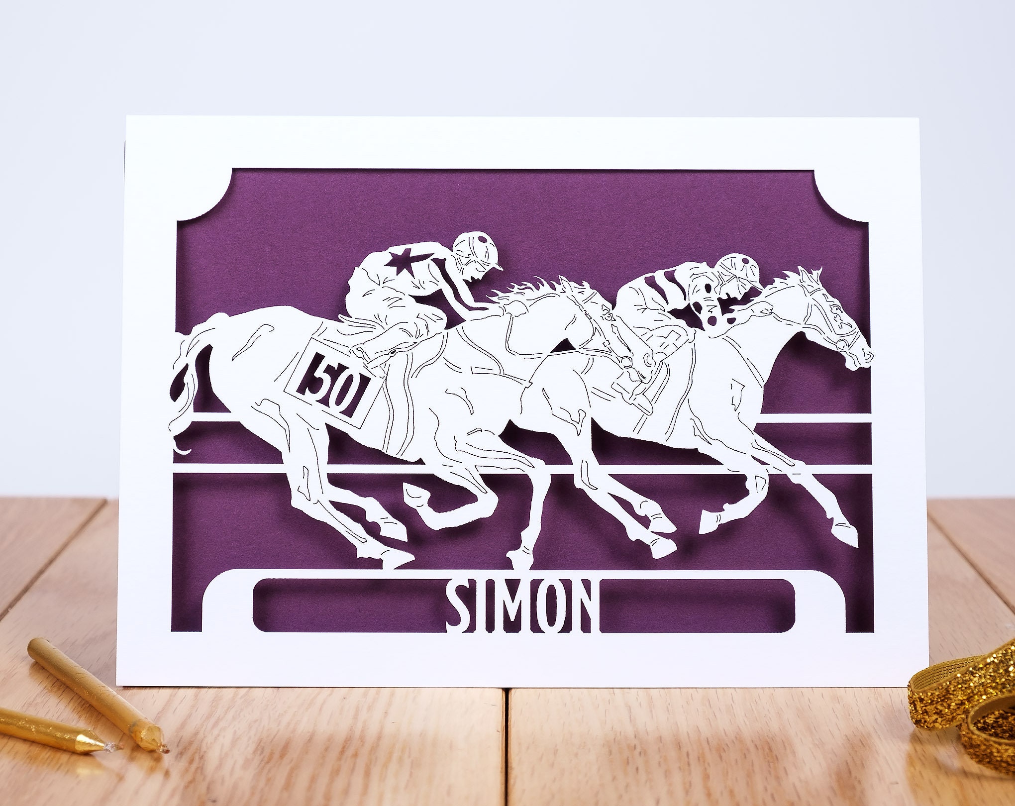 Horse Racing Personalised Birthday Card Laser Cut Card Etsy