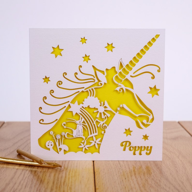 the unicorn laser cut birthday card personalised name card etsy