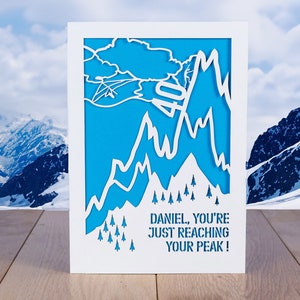 Reaching Your Peak, Personalised Laser Cut Card, Mountain Card, Rock Climbing