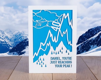 Reaching Your Peak, Personalised Laser Cut Card, Mountain Card, Rock Climbing