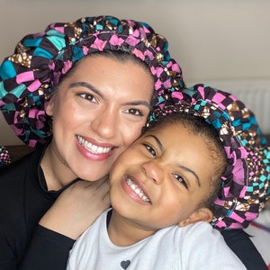 Mummy & Me Ankara Bonnets | | doublée de soie satinée | cadeaux de Noël | imprimée africaine Bonnet d’Ankara réversible | Bonnet de sommeil| Royaume-Uni