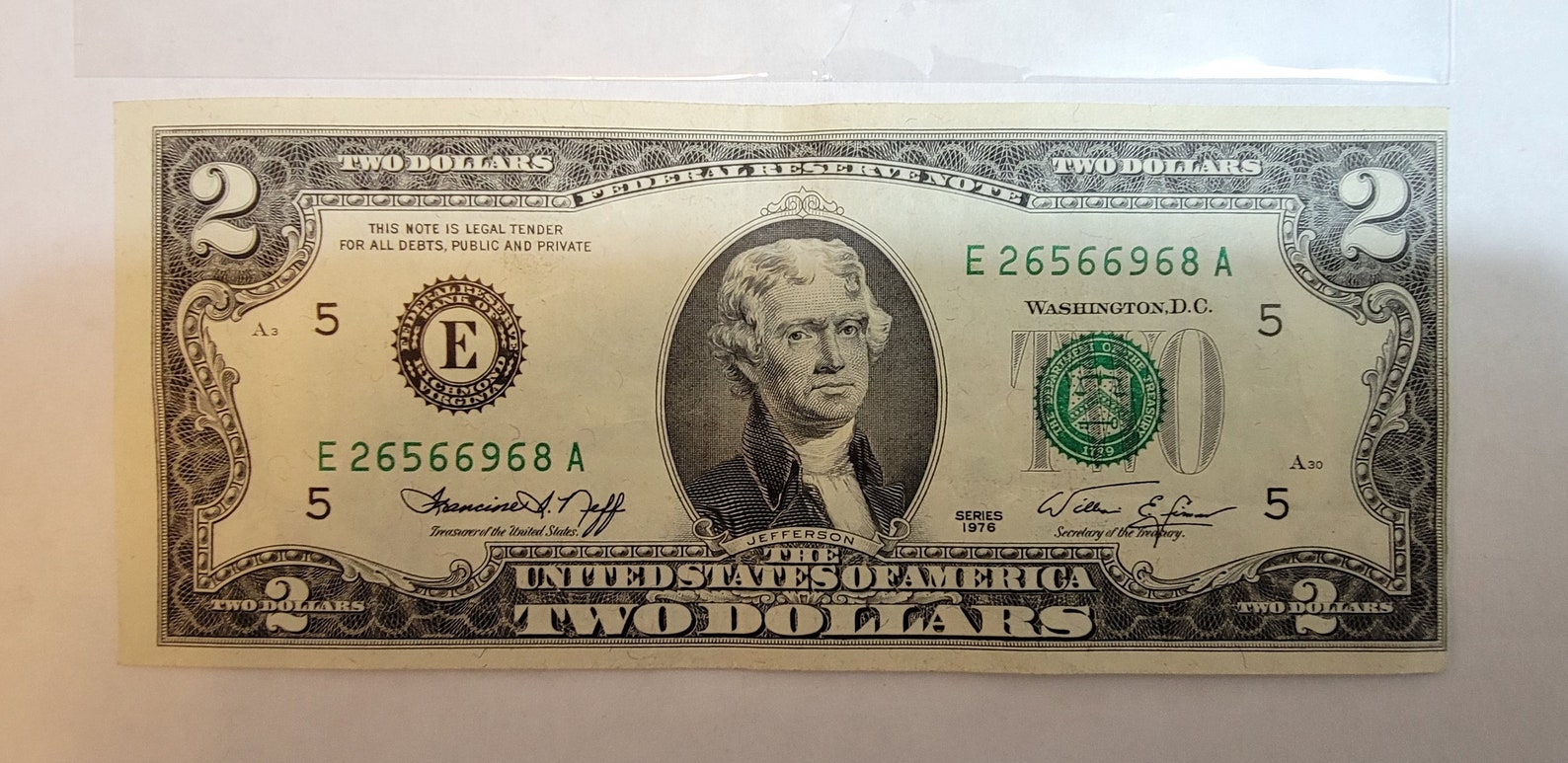 Very Rare 1976 Two Dollar Bill With Printing Etsy