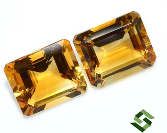 12 x 10 mm 天然シトリン オクタゴンカット ペア 11.33 CTS ファセット