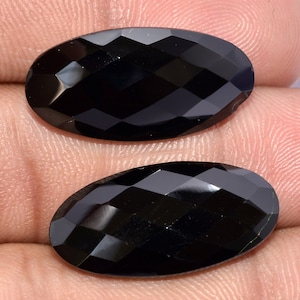Black Onyx Faceted Gemstones: Oval & Pear Pair, Long Fancy Cut