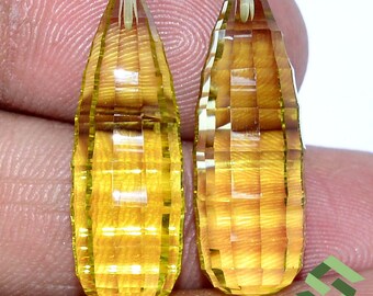 Natural Lemon Quartz Fancy Cut Drops: Loose Gemstone Pairs