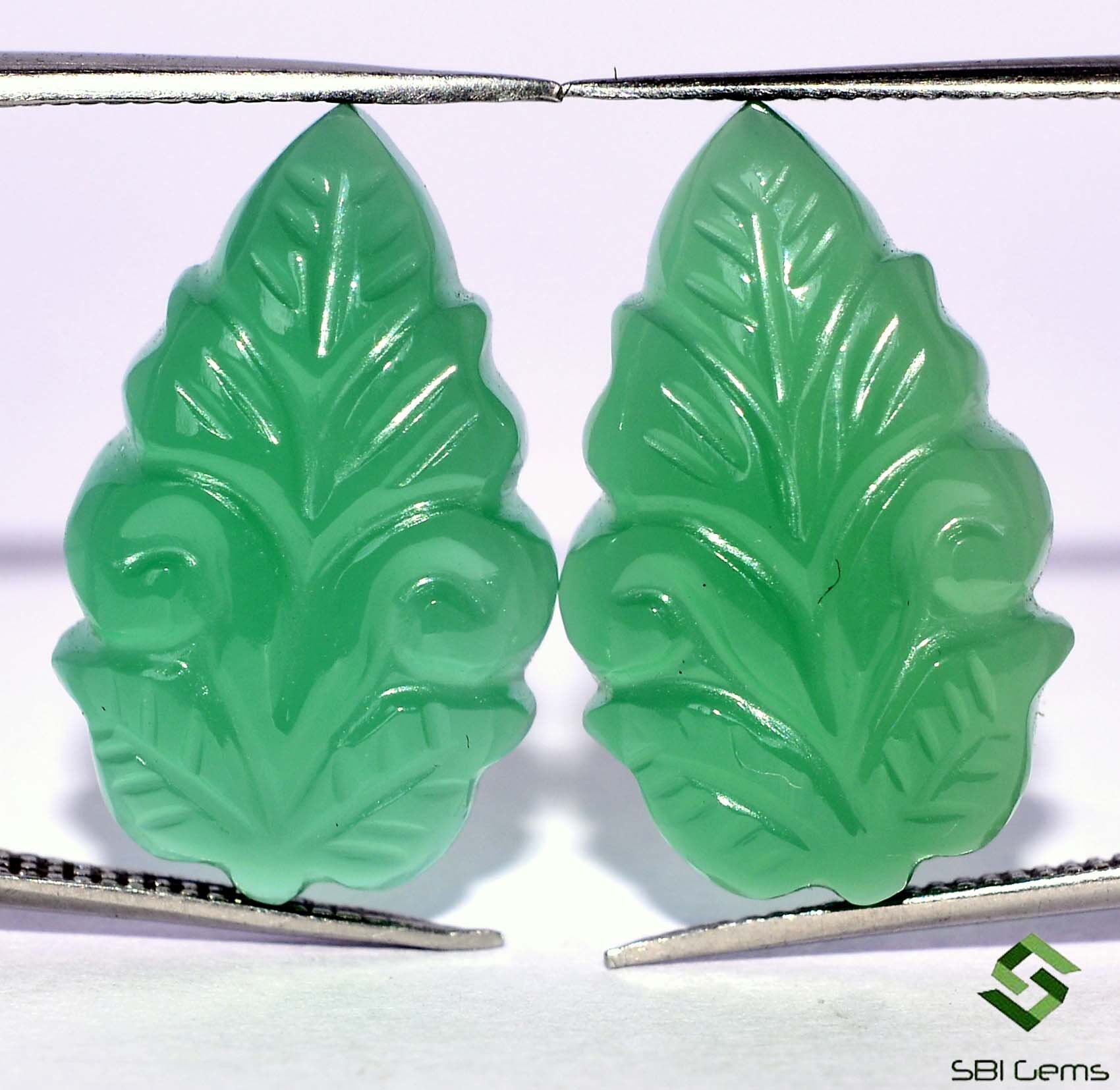 Natural Green Onyx Hand Made Carving Pair Loose Gemstones - Etsy