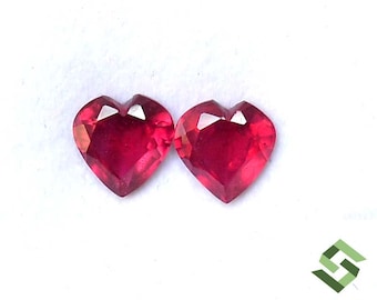 8x8mm Natural Ruby Heart Shape Pair: 4.30 Cts Faceted Loose Gemstone