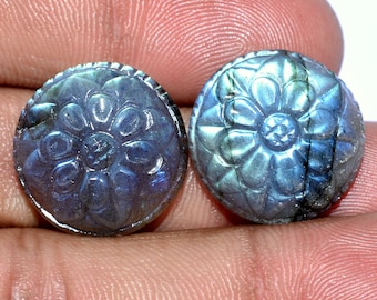 18x18-25x25 mm Natural Labradorite Carving Pairs: Handmade Flower Gemstones