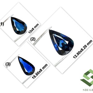 12x8 mm, 12.50x8.25 mm, 15.50x8 mm Certified Natural Blue Sapphire Pear Cut 3 Size Loose Gemstones