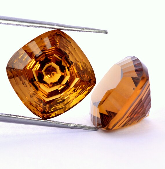 Honey Quartz Gemstone Pair: Concave Cushion & Octagon Cut, Calibrated
