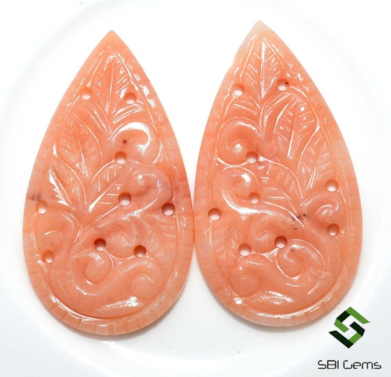 Natural Jade Peach Colour Pair 4 Typs Hand Made Carving Loose Gems