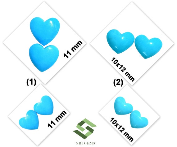 11x11, 12x10 Mm Sleeping Beauty Turquoise Heart Cabochon Pair 