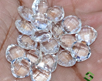 7-10 mm Natural Crystal Quartz Gemstone Lot: 20 Piece White Cushion Briolette Cuts