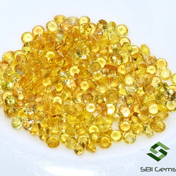 2 mm Natural Yellow Sapphire Round Diamond Cut Lot 25 Pcs Lustrous Calibrated Loose Gemstones 1.05 Cts