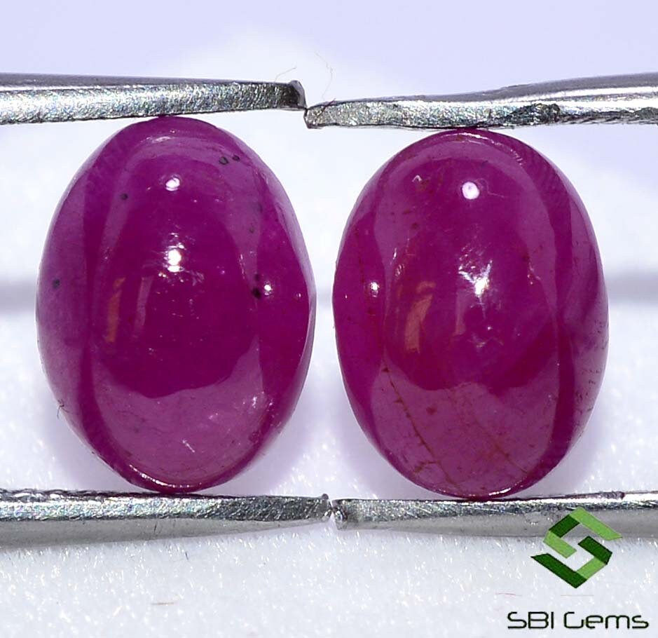 8x6 Mm Certified Natural Ruby Oval Cabochon Pair 3.44 CTS Unheated