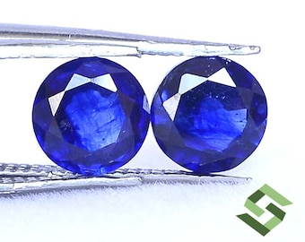 Pares de corte redondo de zafiro azul natural de 5 mm a 10 mm, piedras preciosas sueltas calibradas rellenas de vidrio