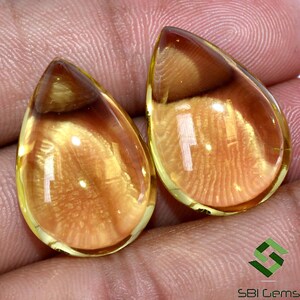 25x17 mm Certified Natural Lemon Quartz Pear Cabochon Pair Loose Gemstones 53.53 CTS
