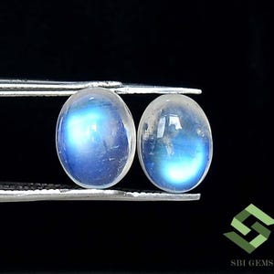 9x7 mm Natural Rainbow Moonstone Oval Cabochon 2 Quality Pair Certified Gemstones