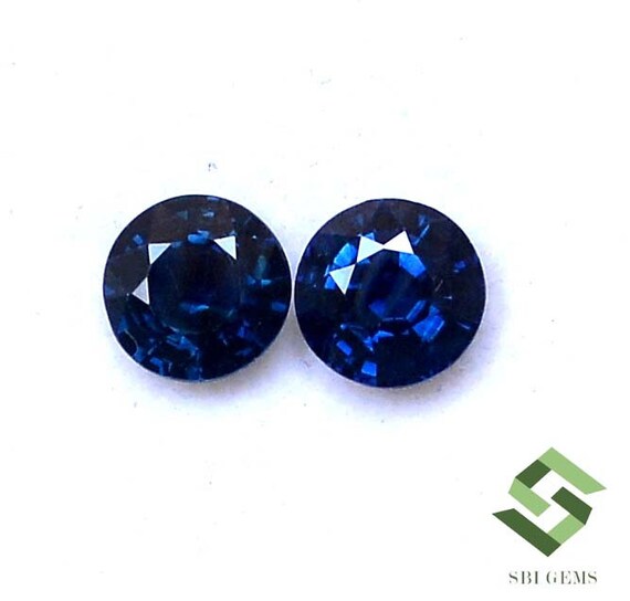 7 mm 天然ブルーサファイア ラウンドカット ペア 3.26 CTS ルース認定