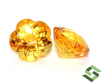 【レア】大粒シトリン　ペアシェイプ　ルース 12 x 12 mm 天然シトリン フラワーシェイプ チェッカーカット ペア
