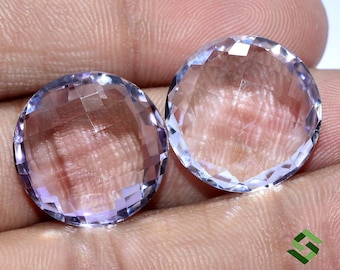 33.41 CTS Natural Pink Amethyst Round Checker Cut Pair 18 mm Loose Gemstones
